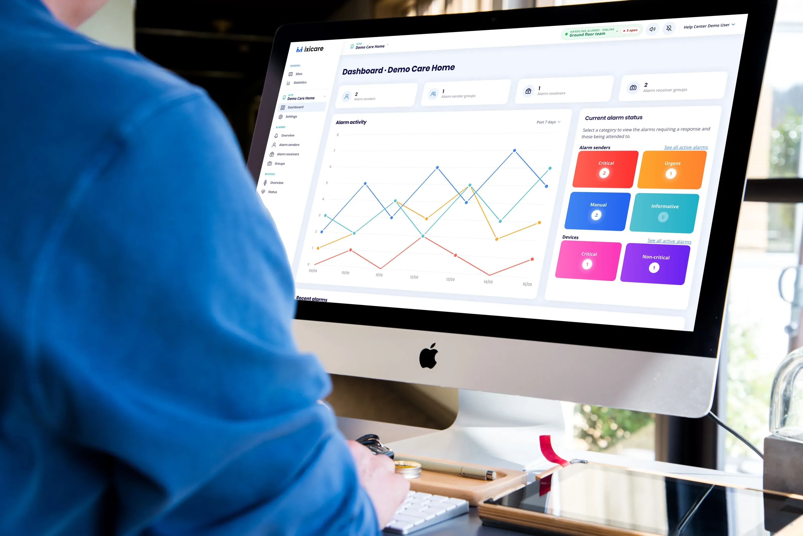A carer watching the ixicare dashboard